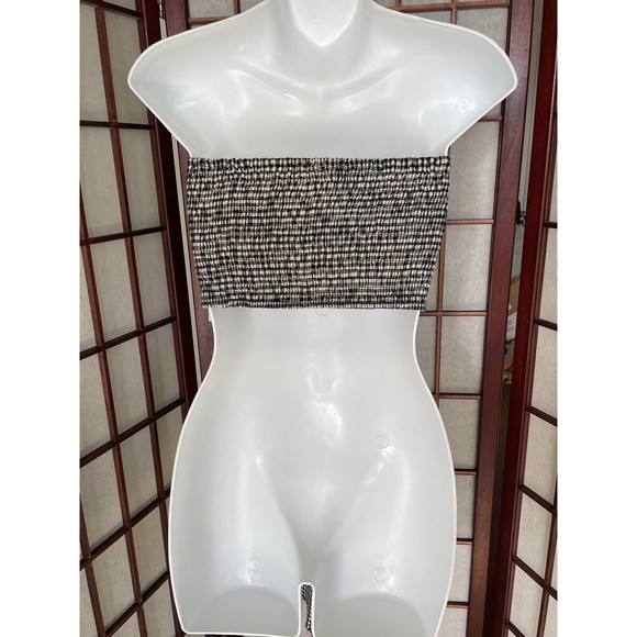 Stitch and Feather Tie Bandeau Wrap Top Black And White Sz L Many Ways to Wear - Picture 4 of 4